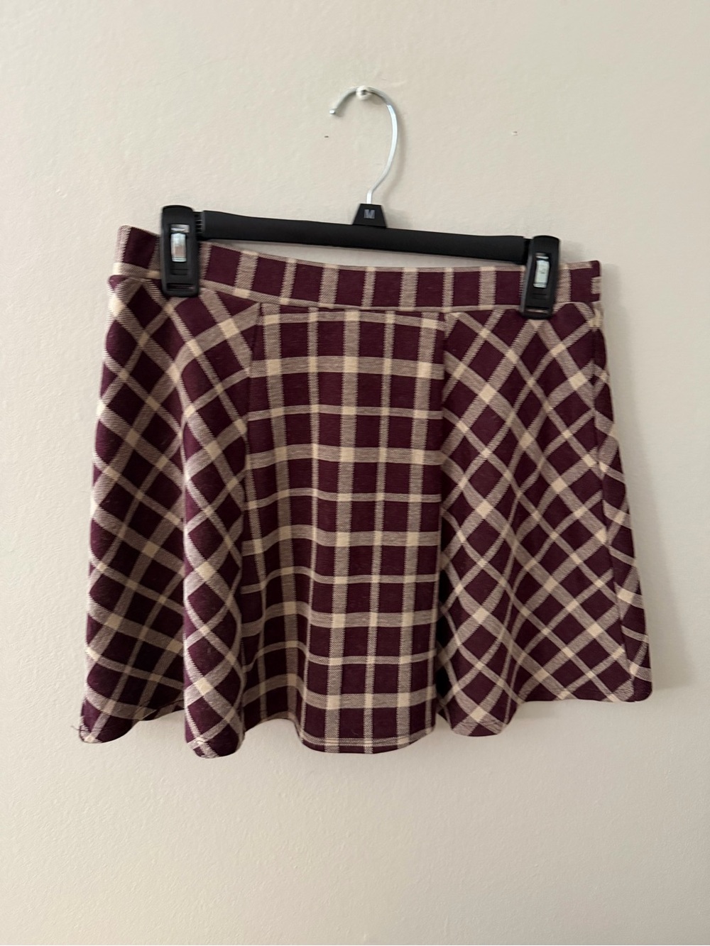 love on a hanger Burgundy and Cream Plaid Circle Mini Skirt
